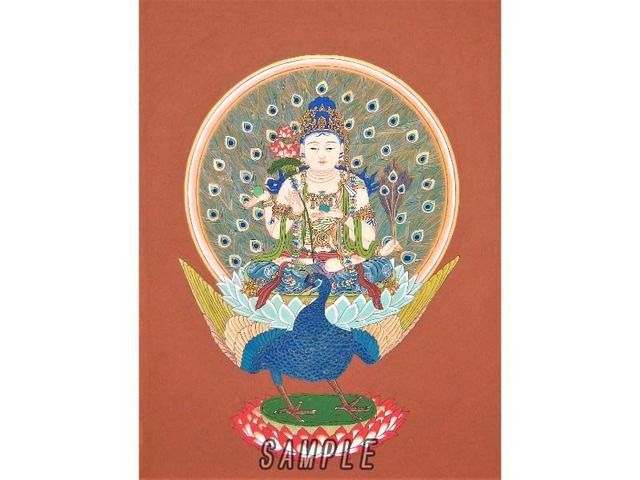 孔雀明王 木彫 彩絵 （木雕孔雀明王佛像佛母大孔雀明王彩绘护世金刚 