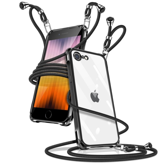 iPhone SE 第3世代 第2世代 向けの ケース クリア ショルダー アイフォン7/8/se2/se3 カバー(ブラック)