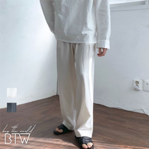 【韓国メンズファッション】 BW750 メンズ リネン ワイドレグ ストレート パンツ ドレープ 上品 ルーズ カジュアル