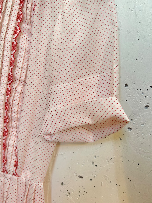 50s 60s red pin dot pin tuck shortsleeve dress