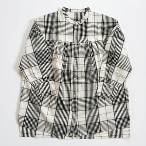 Cotton linen check switch blouse