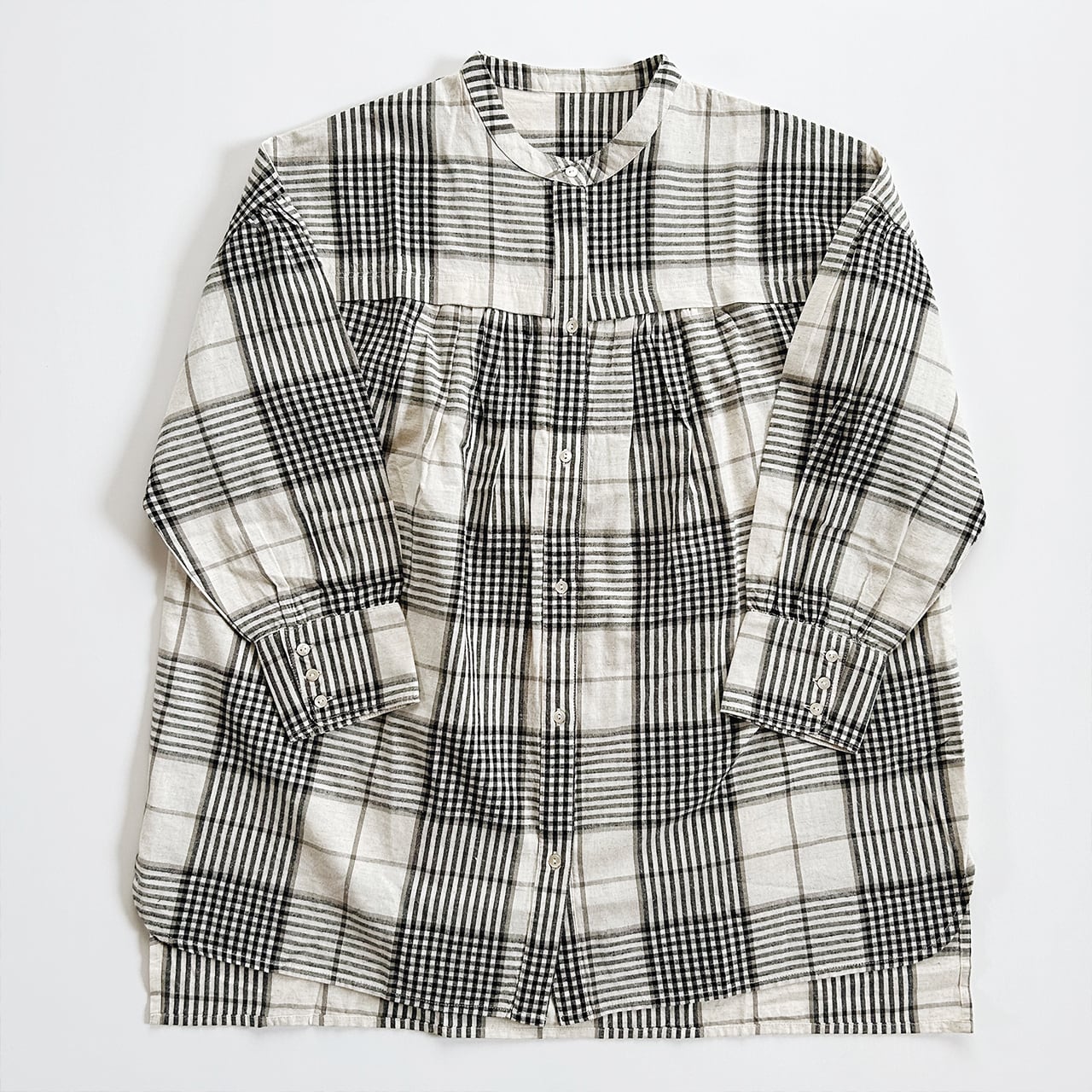 Cotton linen check switch blouse