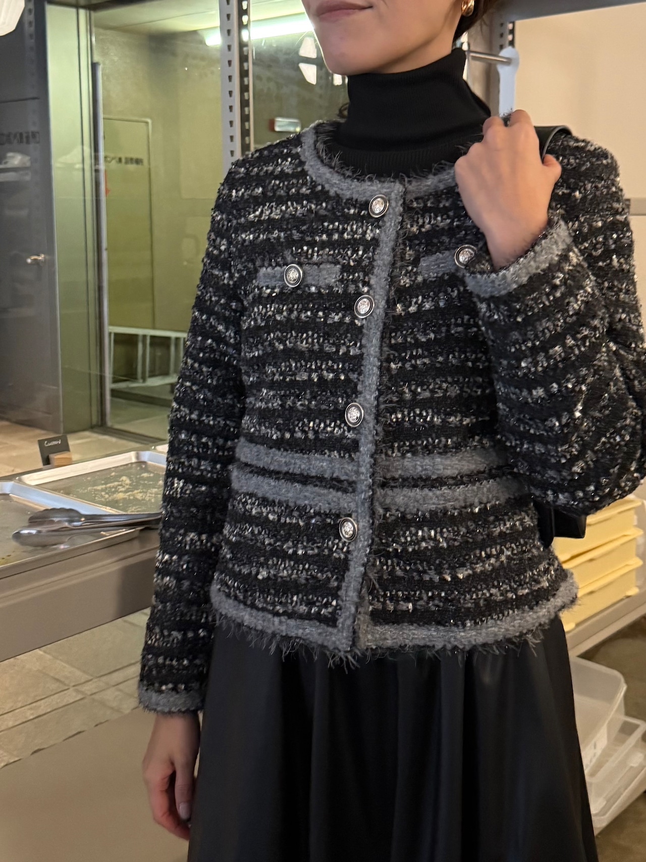 ノーカラーツイードジャケット［60011］