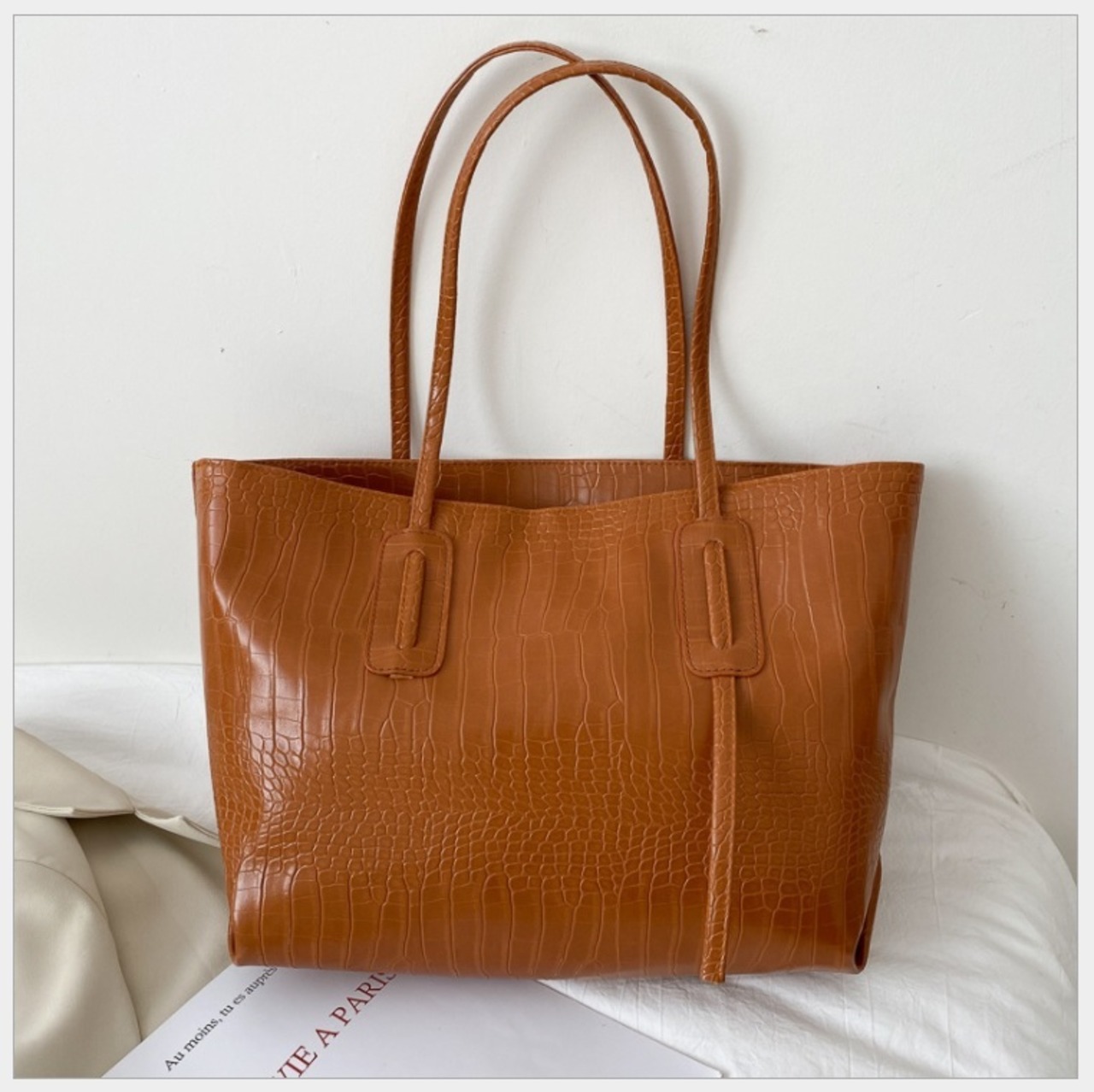 クロコ型押し 【ブラウン】トートバッグ レディースA4 ビッグサイズ  