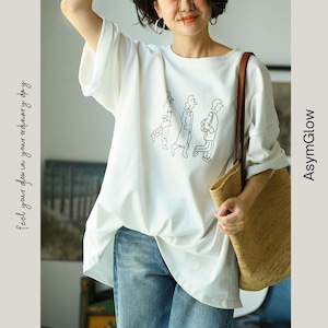 ラインイラストオーバーサイズクルーネックTシャツ A00374