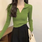 Korean-Style Polo Neck Cropped Knit Top