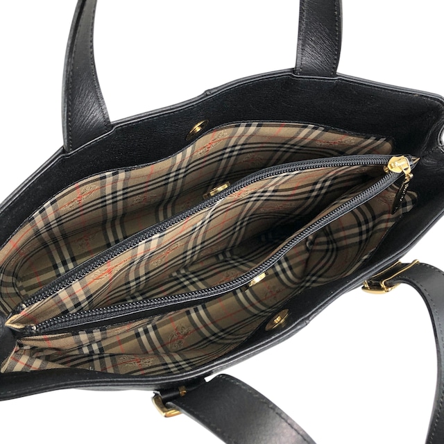 BURBERRY バーバリー ハンドバッグ ブラック レザー vintage ヴィンテージ オールド w33ucy