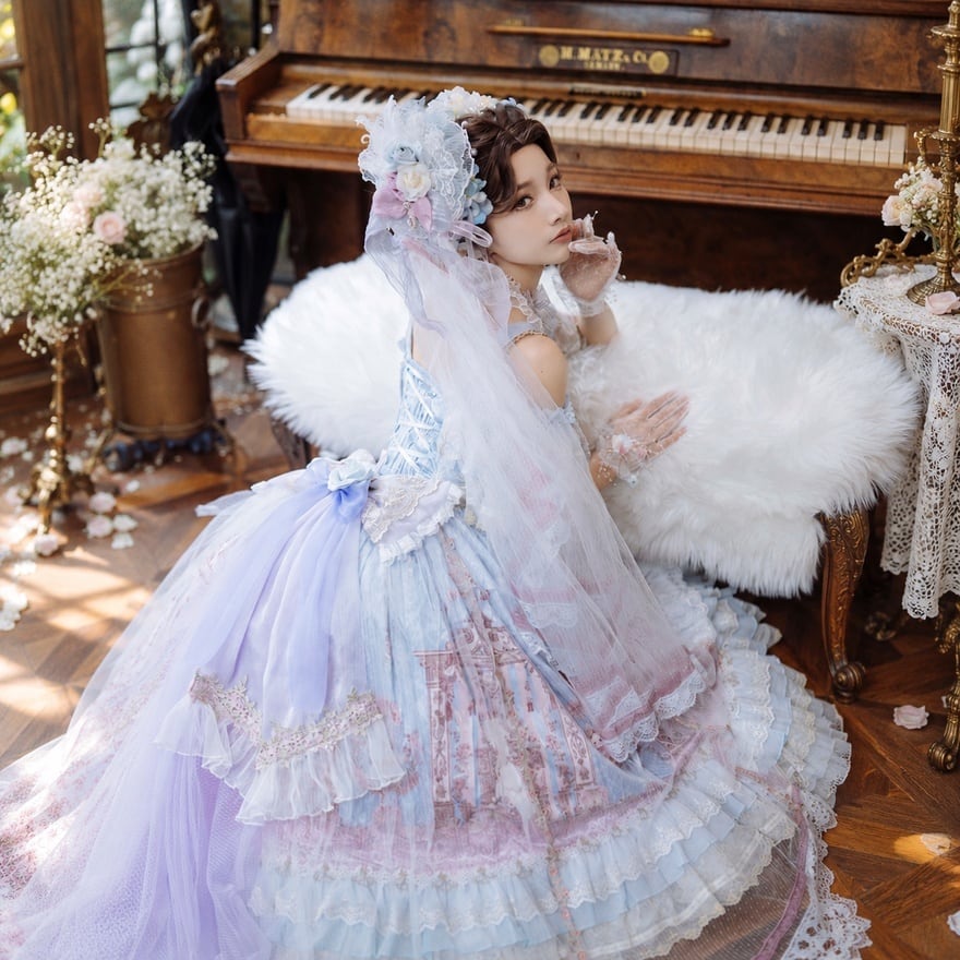 ロリータファッション 甘ロリ 水色・ピンク レースリボン姫ロリ8点