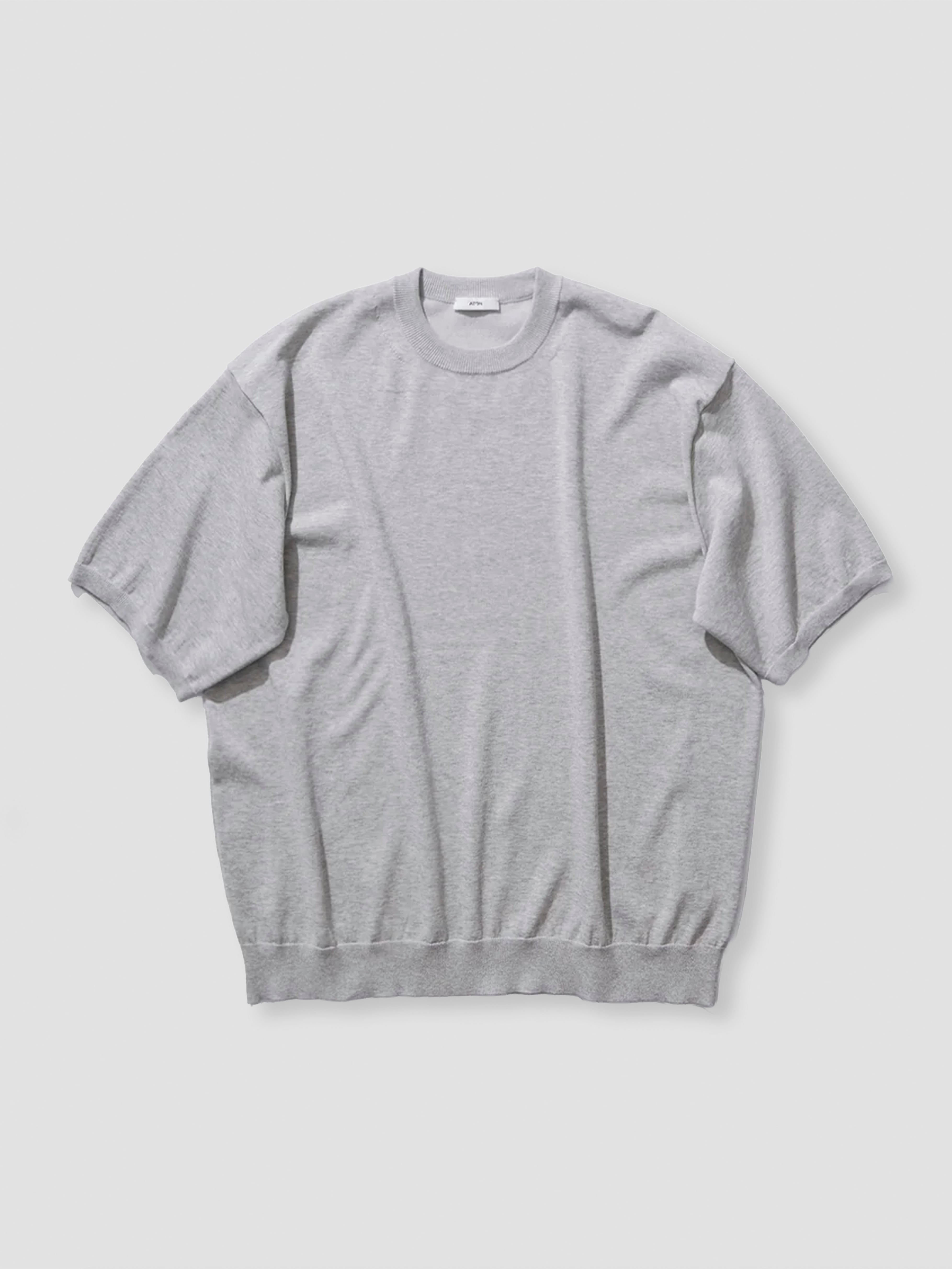 ATON COTTON WASHI KNIT HALF SLEEVE CREWNECK SWEATER TOP GRAY