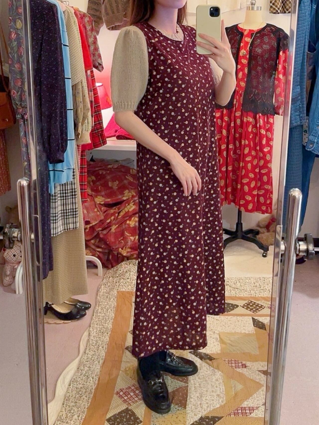 bordeaux flower sleeve less one-piece