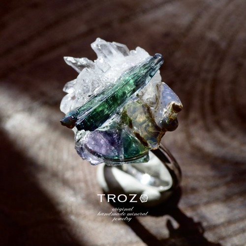 【001 Ghost House Collection】 Integration Ring ヴィヴィアナイト × オパール × フローライト × クォーツ 鉱物原石 フリーサイズ リング 天然石 アクセサリー