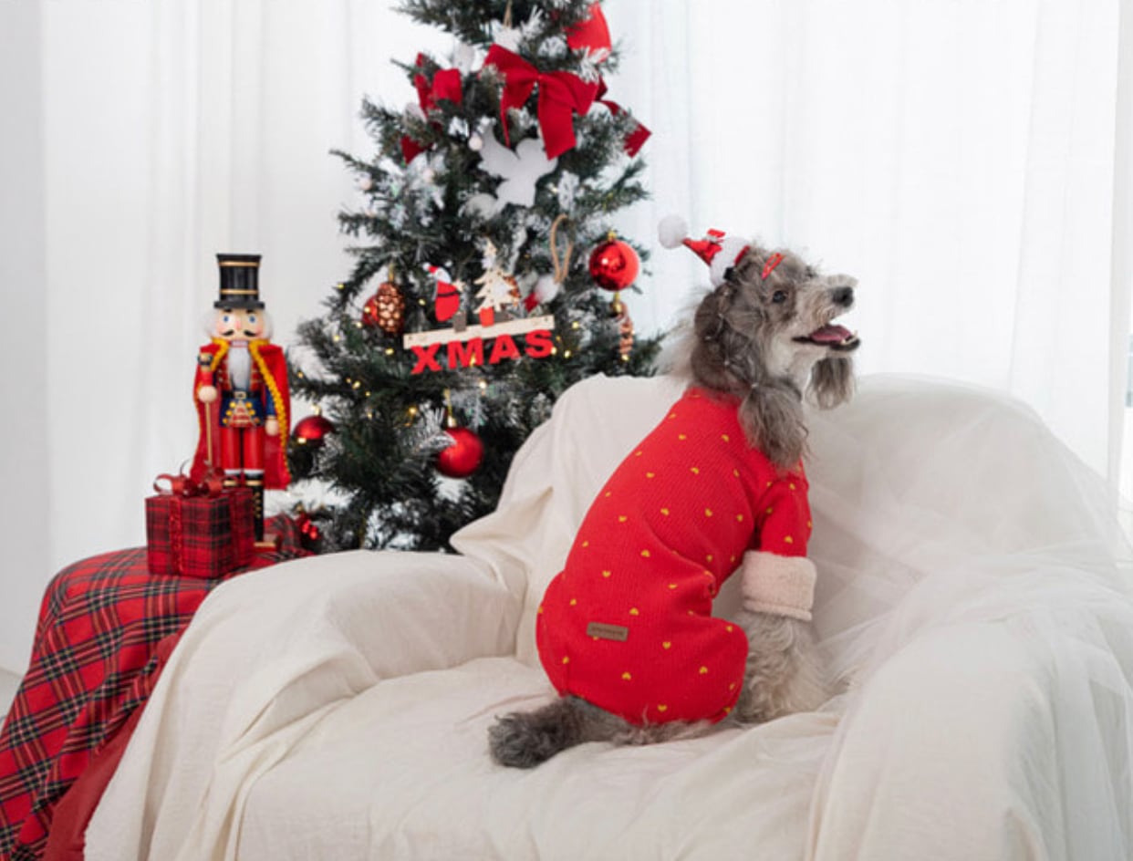 santa all in one S ~ 2XL / 犬服 秋冬 新作 オールインワン 可愛い 犬の服 ロンパース ドッグウェア つなぎ 裏起毛 暖かい b49