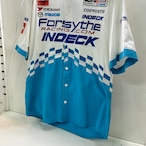 Forsyth Racing ワークシャツ 白×水色 フルデコ 刺繍 ピットクルーシャツ