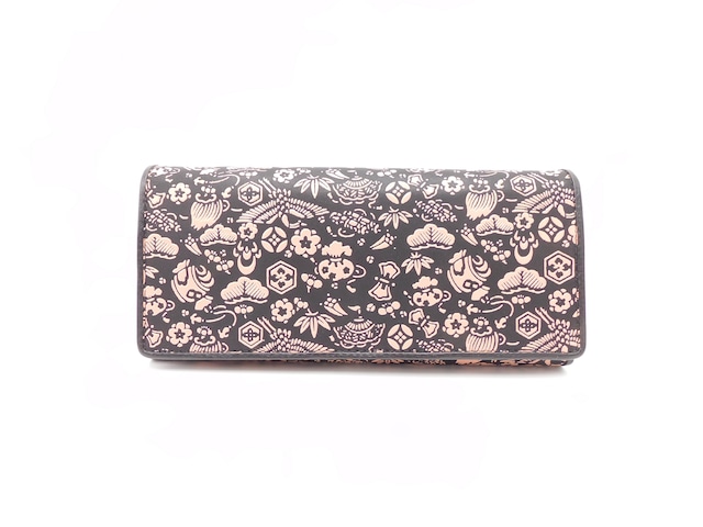 中L型長財布 黒/ピンク 宝尽くし柄