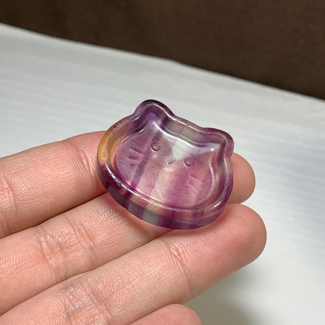 34.(訳)可愛い猫顔☆フローライト猫皿