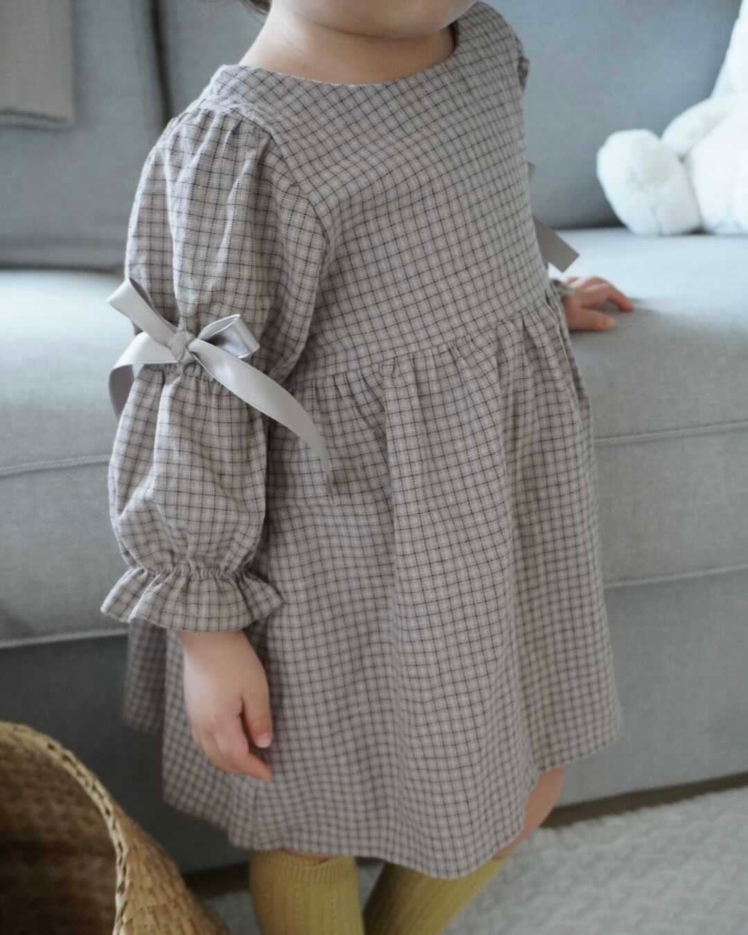 No.138 ribbon one-piece（brown check） | 韓国子供服 ikncoco