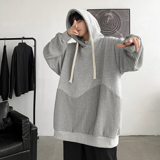 【予約販売】パーカー トレーナー スエット シンプル ワンポイント ハート 異素材 長袖 メンズ ユニセックス ベージュ ブラック グレー 無地 カジュアル こなれ感 お洒落 韓国 トレンド 冬秋冬春 M/L/XL/2XL/3XL