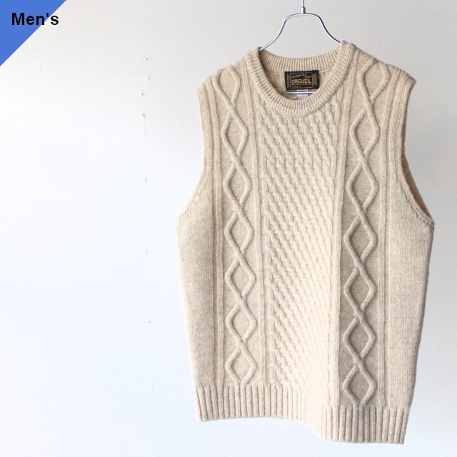 新品ホワイトウールニットベストounce handmade knit vest-