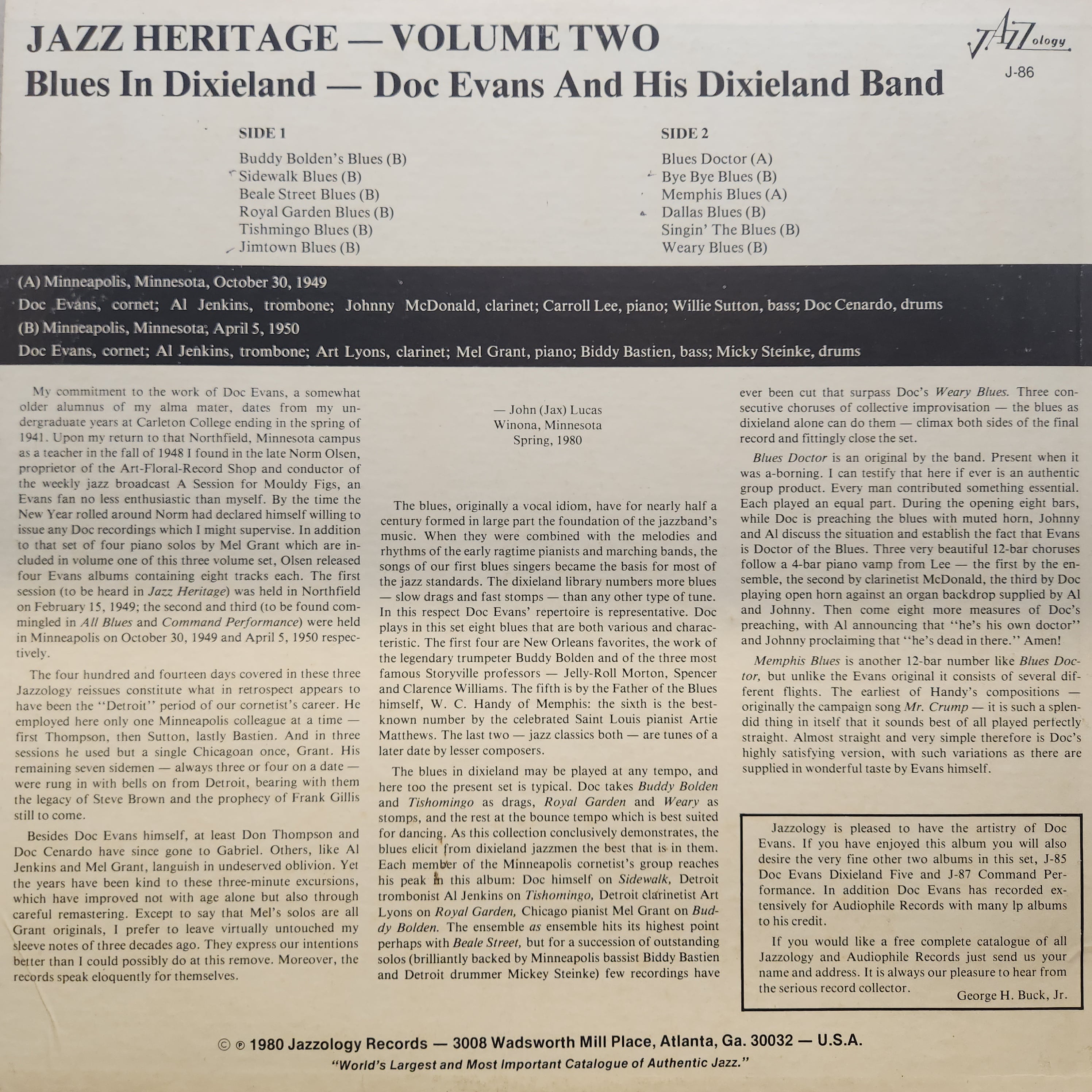 Doc Evans / Jazz Heritage?Vol. 2 Blues In Dixieland [J-86] - 画像2
