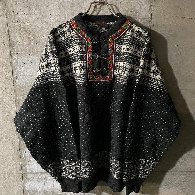 〖EURO_vintage〗made in Norway Nordicpattern wool knit/ノルウェー製 ノルディック柄 デザイン ウール ニット/xxlsize/#0311