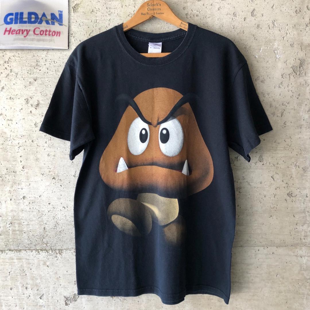 XZ776 00s Tシャツ スーパーマリオ クリボー ホラー 顔ドン