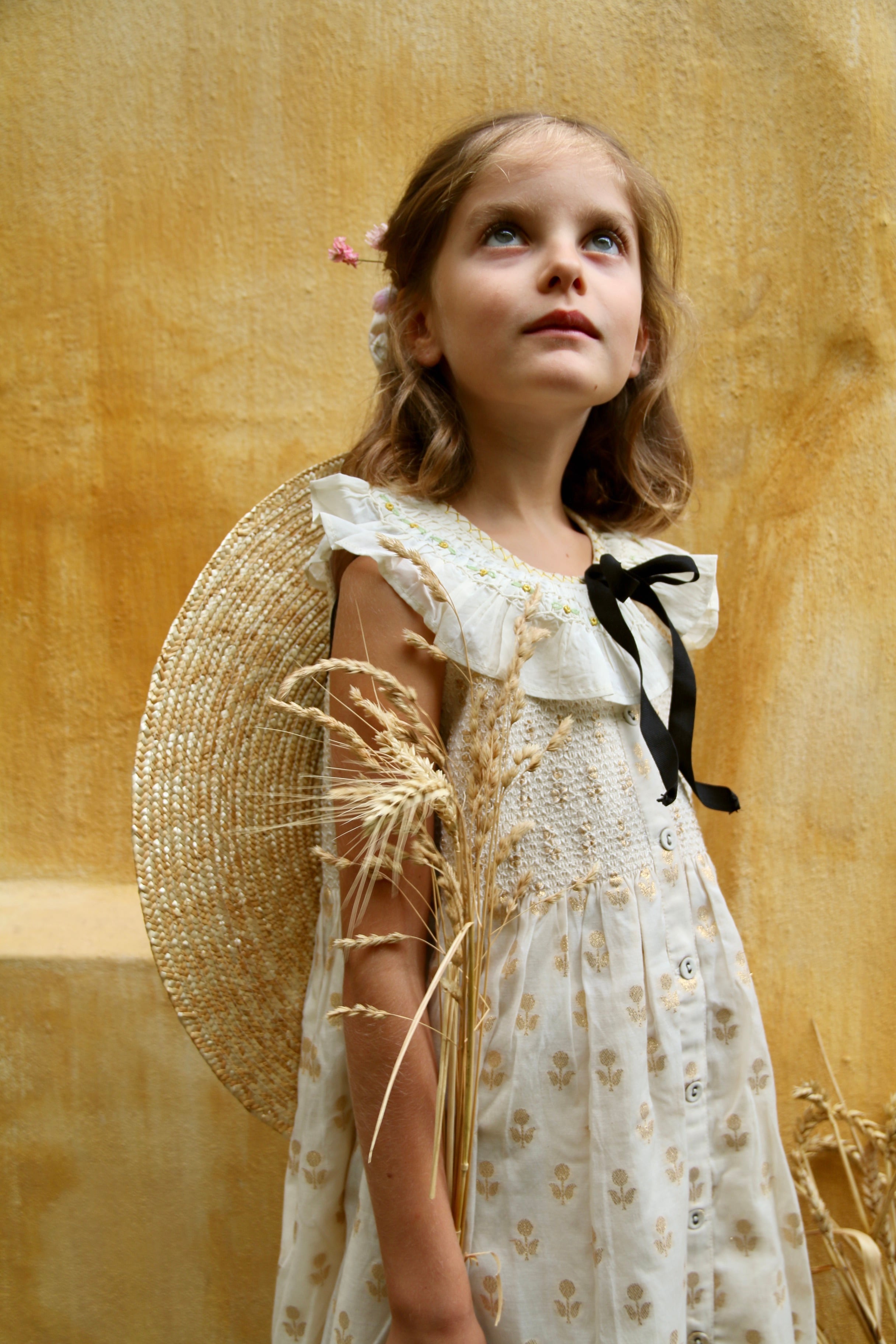 Bonjour Diary / Ibiza top + Hairclip - Flowers lurex ecru Chanderi