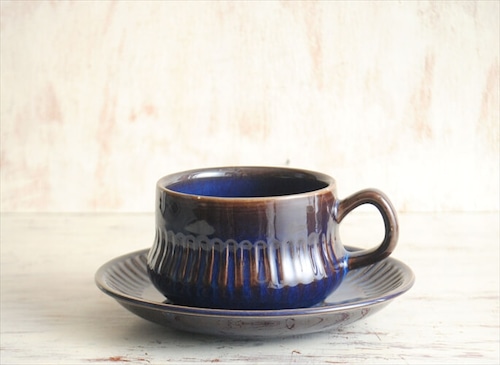 スウェーデン製 Upsala Ekeby Gefle Kosmos ティーカップ&ソーサー ネイビー ゲフレ コスモス 北欧食器 アンティーク it1350