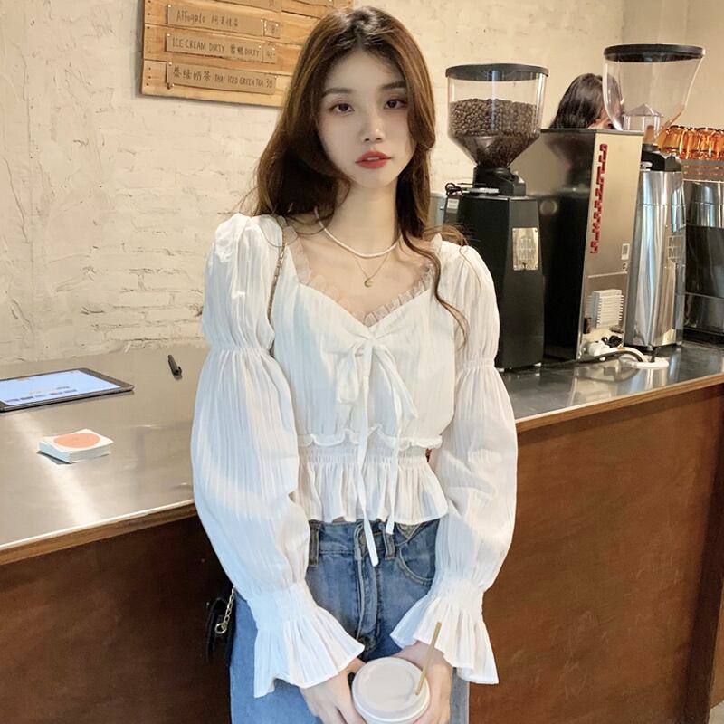 スタイルショートトップス スプリングオータムホワイトシャツ ロング 春物 秋物 スーパーモール23912472295