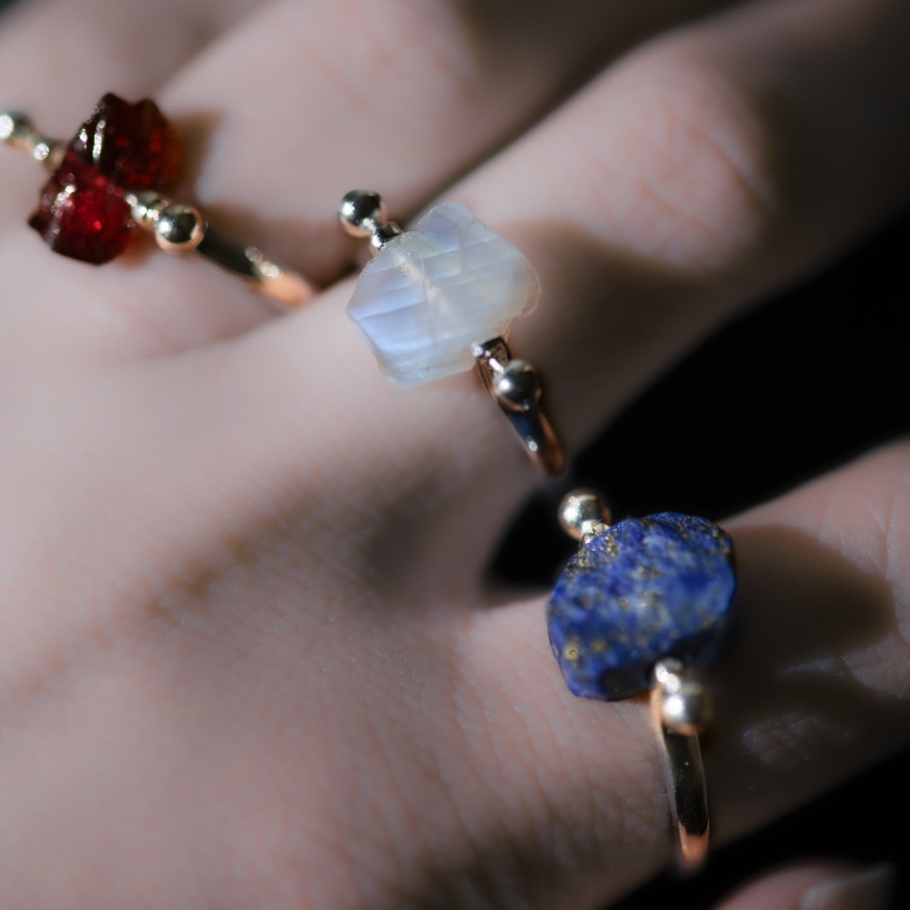 12種の選べる鉱物原石の貫通リング シルバー925 天然石アクセサリー