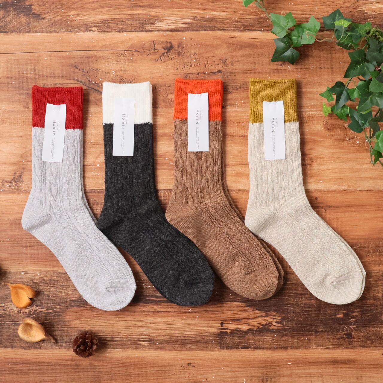 homie 靴下 レディース 暖かい ソックス バイカラー おしゃれ かわいい 日本製 保温性 アクリルウール あたたかい ギフト プレゼント 22-24cm ホミー グレー ブラウン チャコール H-083 Hm051