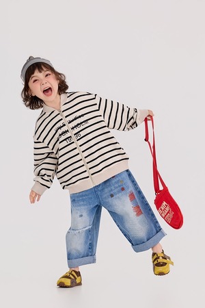 ジップアップスウェットアウター（ボーダー／迷彩）BOBI 2026春｜90-150cm｜カーディガン｜パーカー｜春アウター ［取寄］