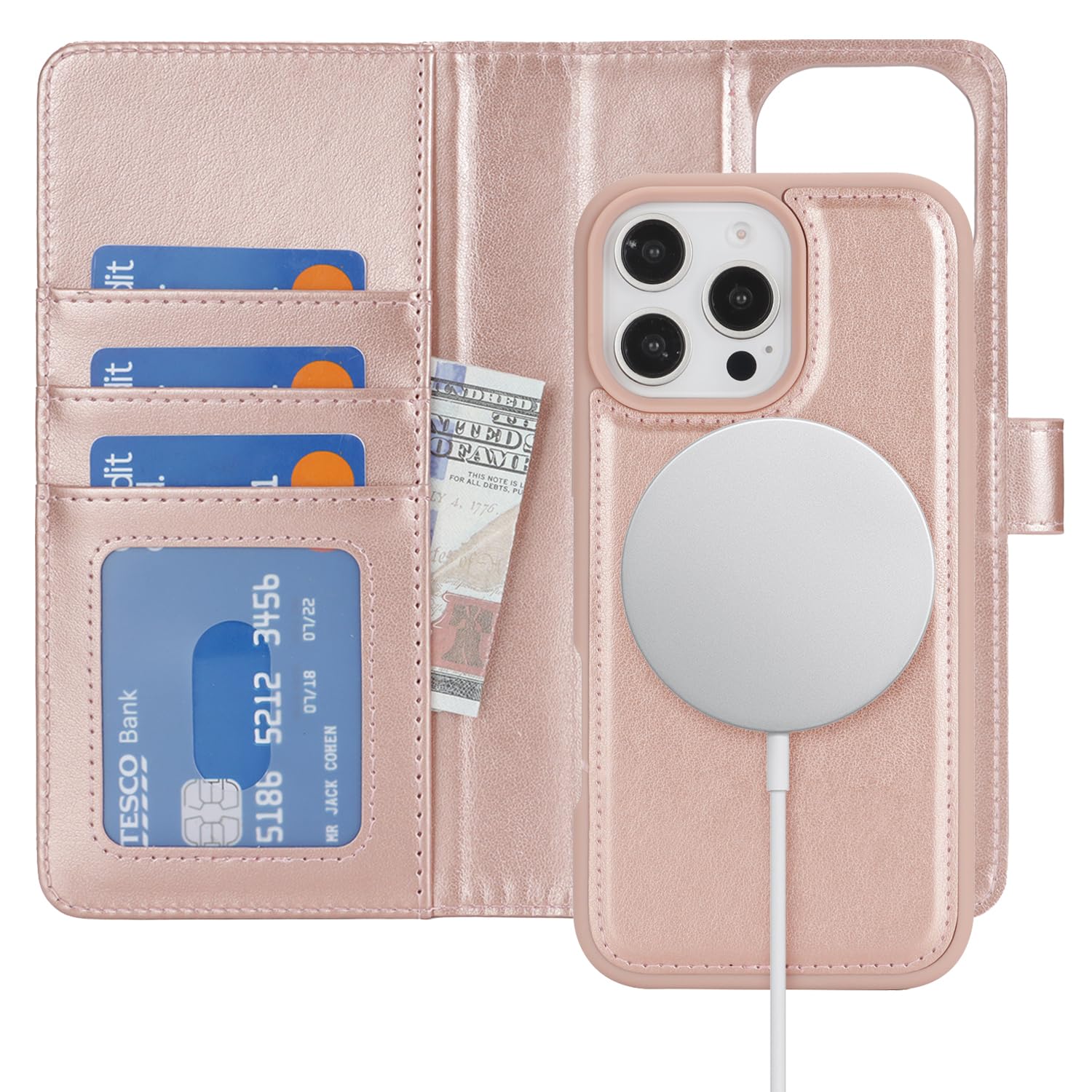 Pelanty for iPhone 16 Pro Max ケース手帳型 Magsafe対応ワイヤレス充電 for iPhone16 Pro Max 2in1分離式 携帯カバー PUレザー+TPU 財布型カバー マグネット 取り外し自由 両用2way 小銭入れ札入れ カード収納 スタンド機能 耐衝撃 滑り防止 全面保護 アイフォン16プロ Max スマホケース (ピンク)