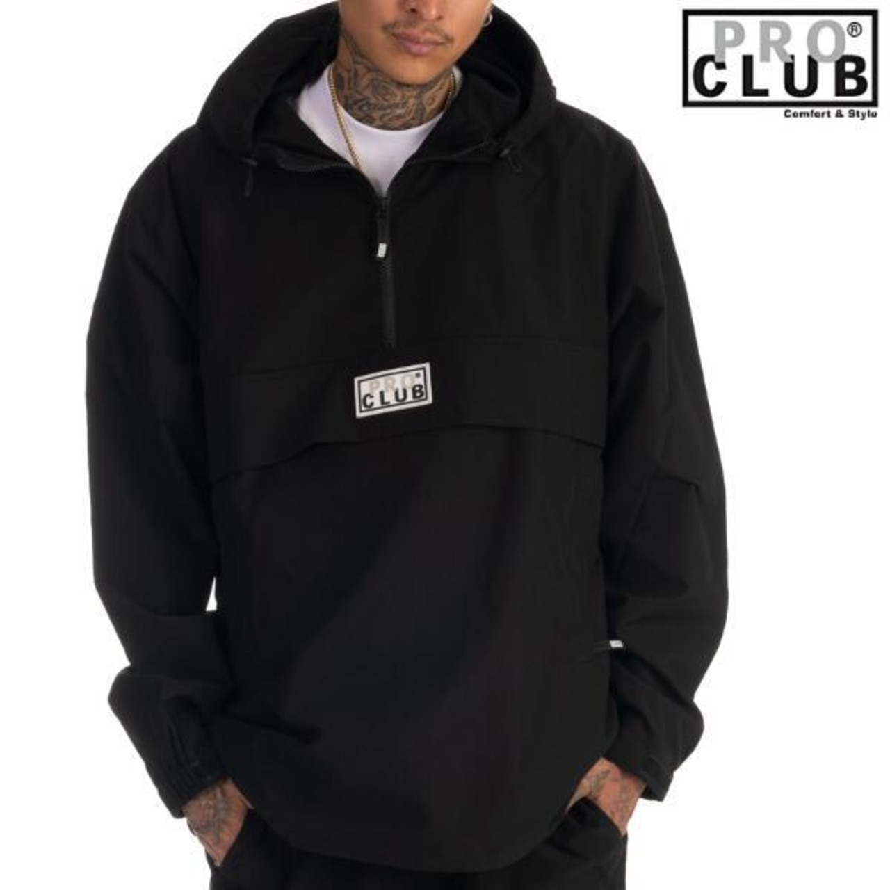 PRO CLUB 「Nylon Hooded Pullover Anorak Jacket Black×Black」 - 1