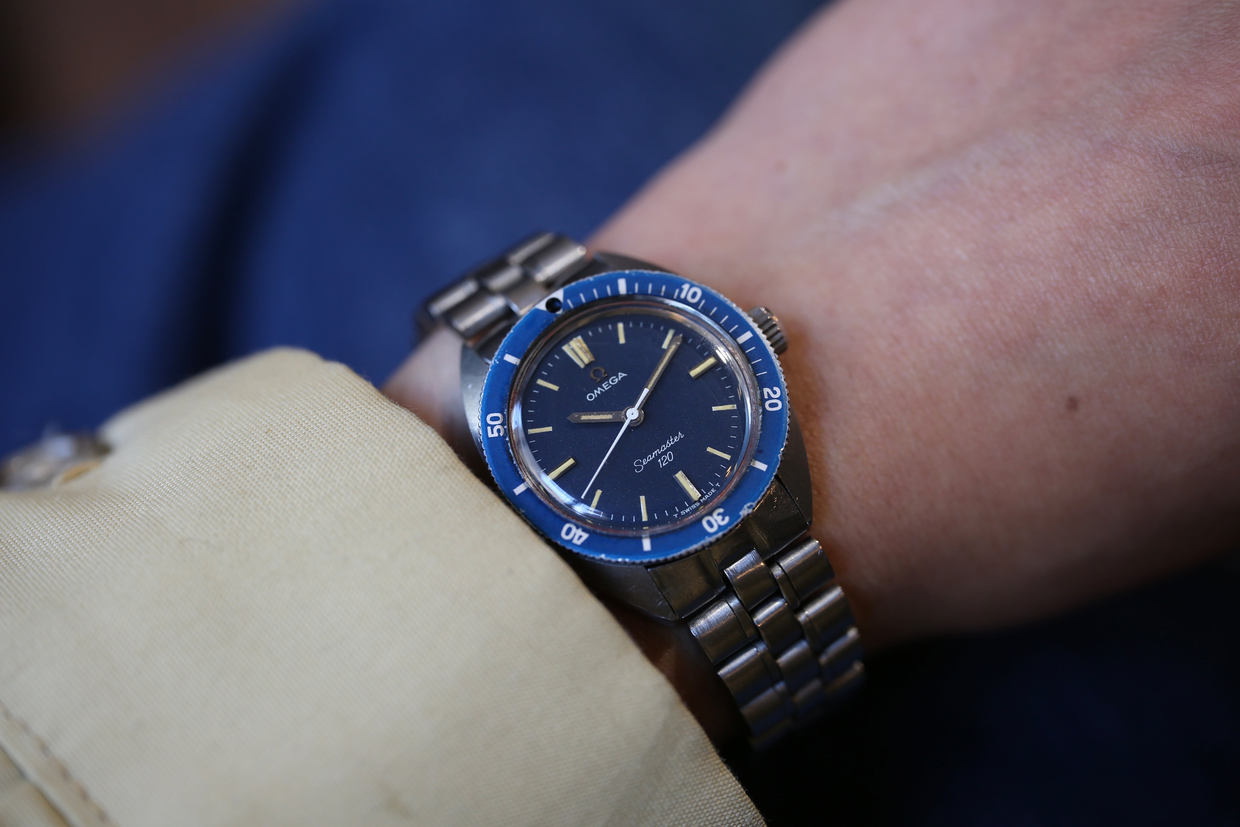 OMEGA】1969 シーマスター120 ボーイズサイズ ”ブルー” 手巻き 3連純正
