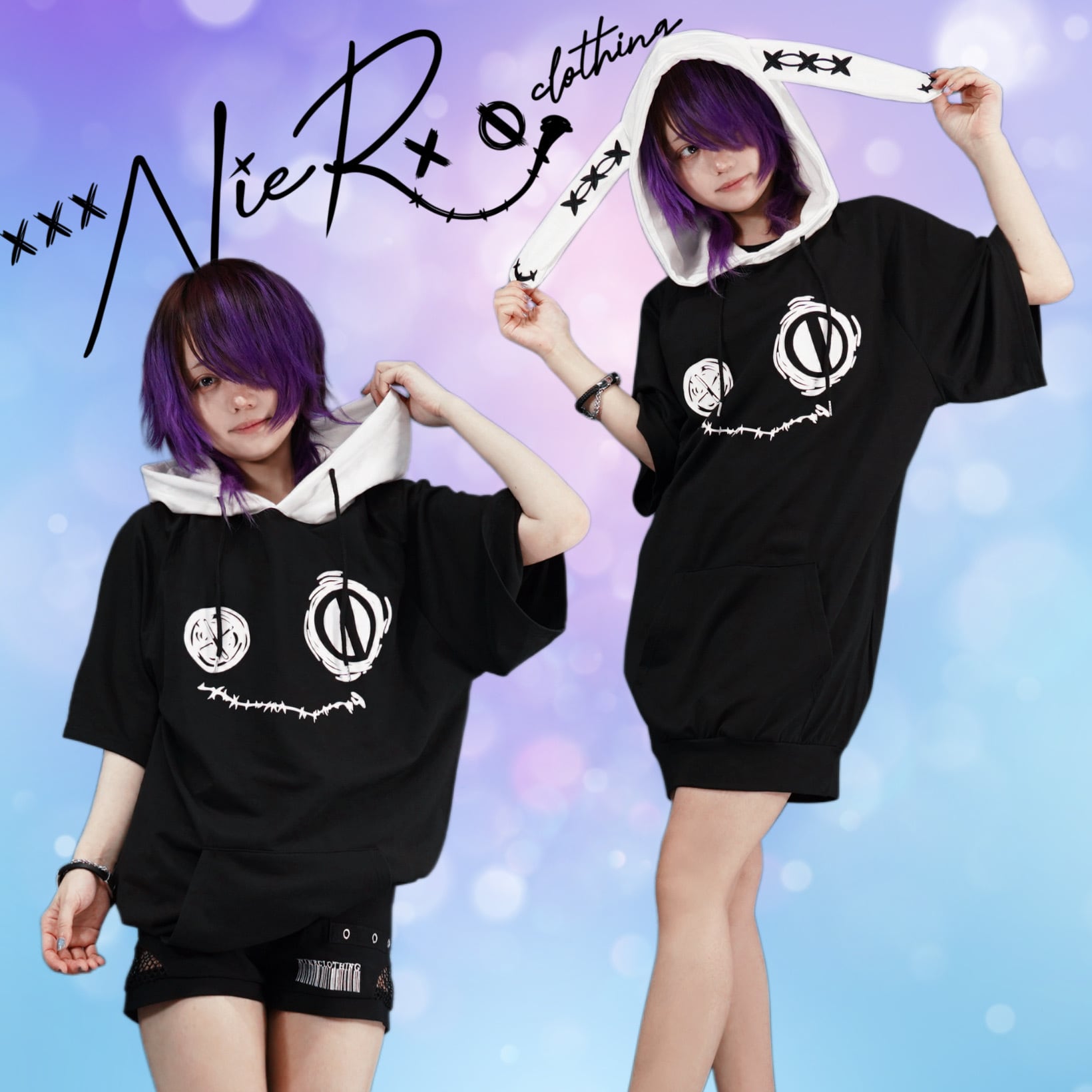 先着77点限定55%OFF》うさ耳×しっぽ HALF SLEEVE HOODIE【FACE