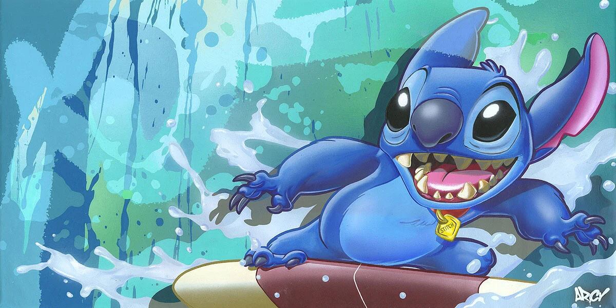 ディズニー絵画 リロスティッチ アロハ 作品証明書 キャンバスジークレ額縁5種展開 展示用フック付 作家サイン 限定195部 サンセット