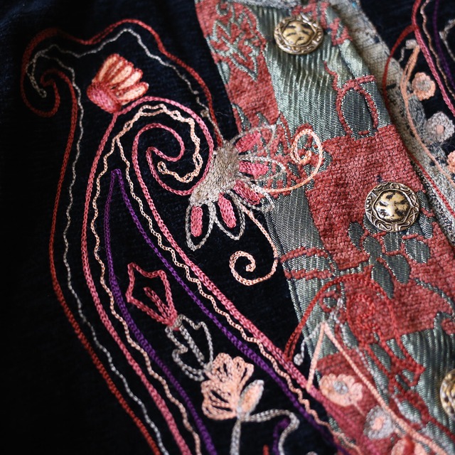 "刺繍" flower motif art design wide silhouette mao-collar gobelins jacket