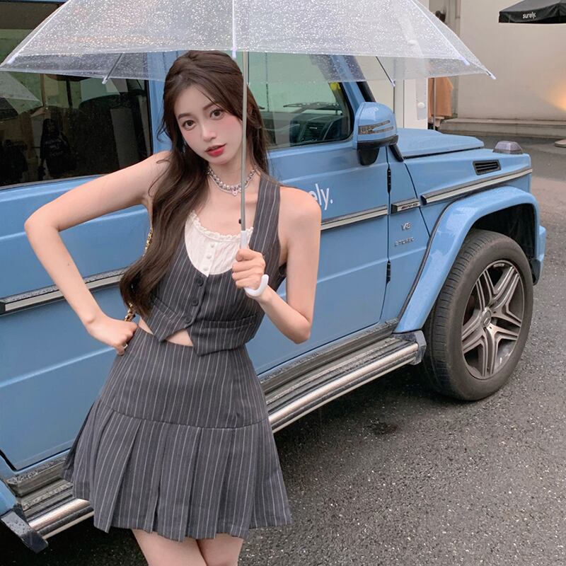 レディースサマーショートストライププリーツスカート 夏物 ドラファッションホール40772883370