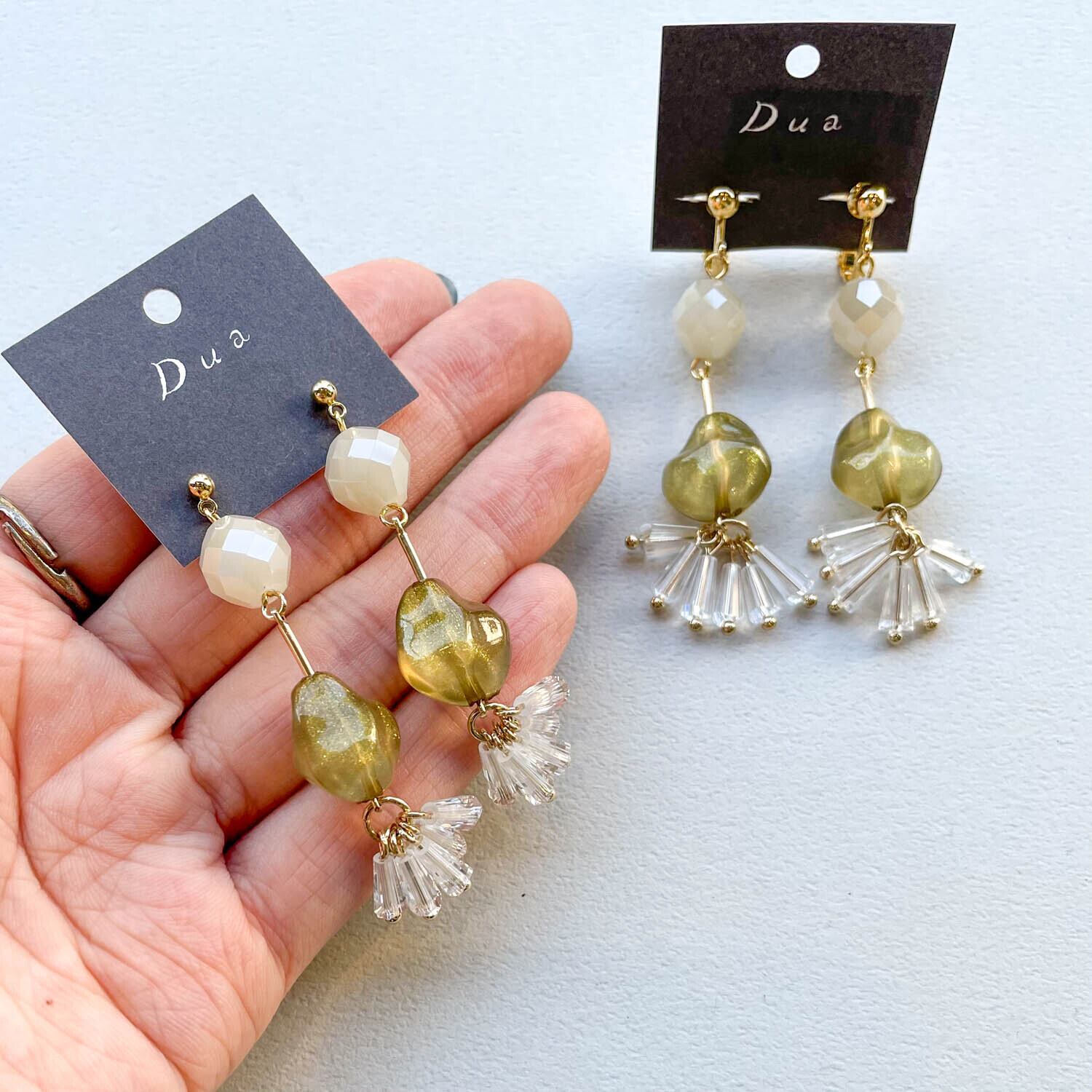 バーチェーンとカーキビーズの〈ピアス/イヤリング〉 | Dua