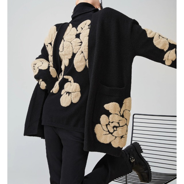ジャガードフラワーニットアンサンブル（単品購入可）［S-XL］