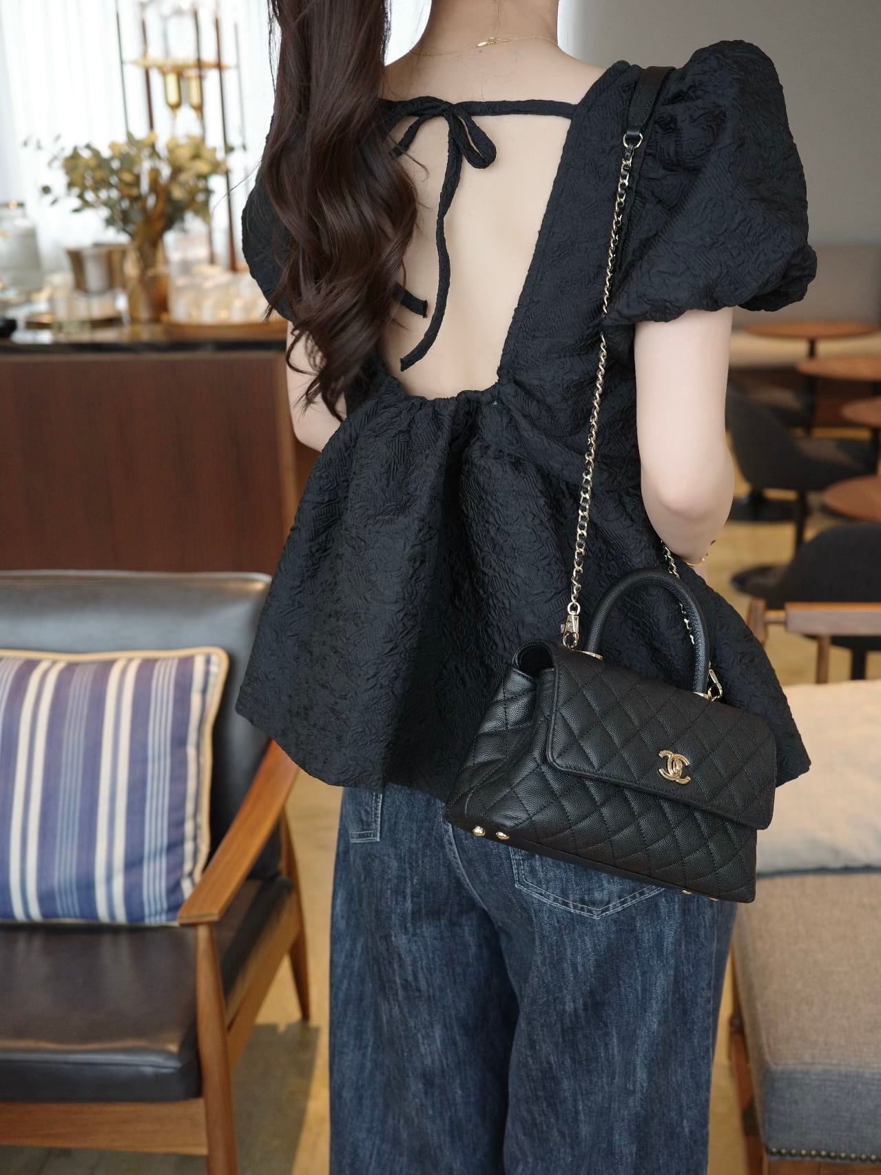 Back ribbon blouse / black (6月上旬頃発送予定)