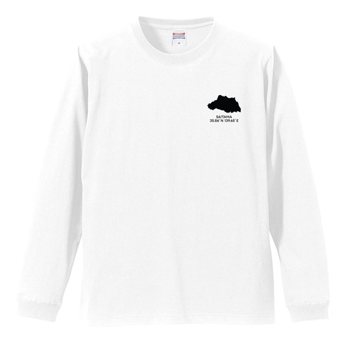 《埼玉》 緯度経度ミニマルロングスリーブTシャツ｜地図×地名×ワンポイントデザイン