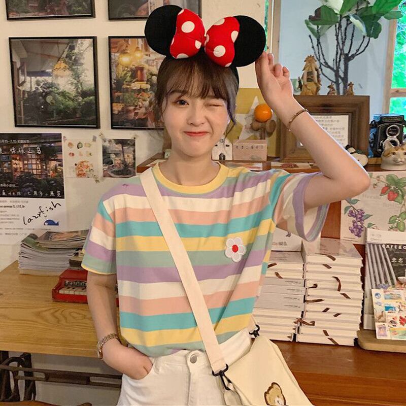 夏のヒョナスタイルのレインボーストライプスウィートワイルドスチューデントスモールフレッシュトップTシャツ半袖女性2020新トレンド 萌量不足30044078820
