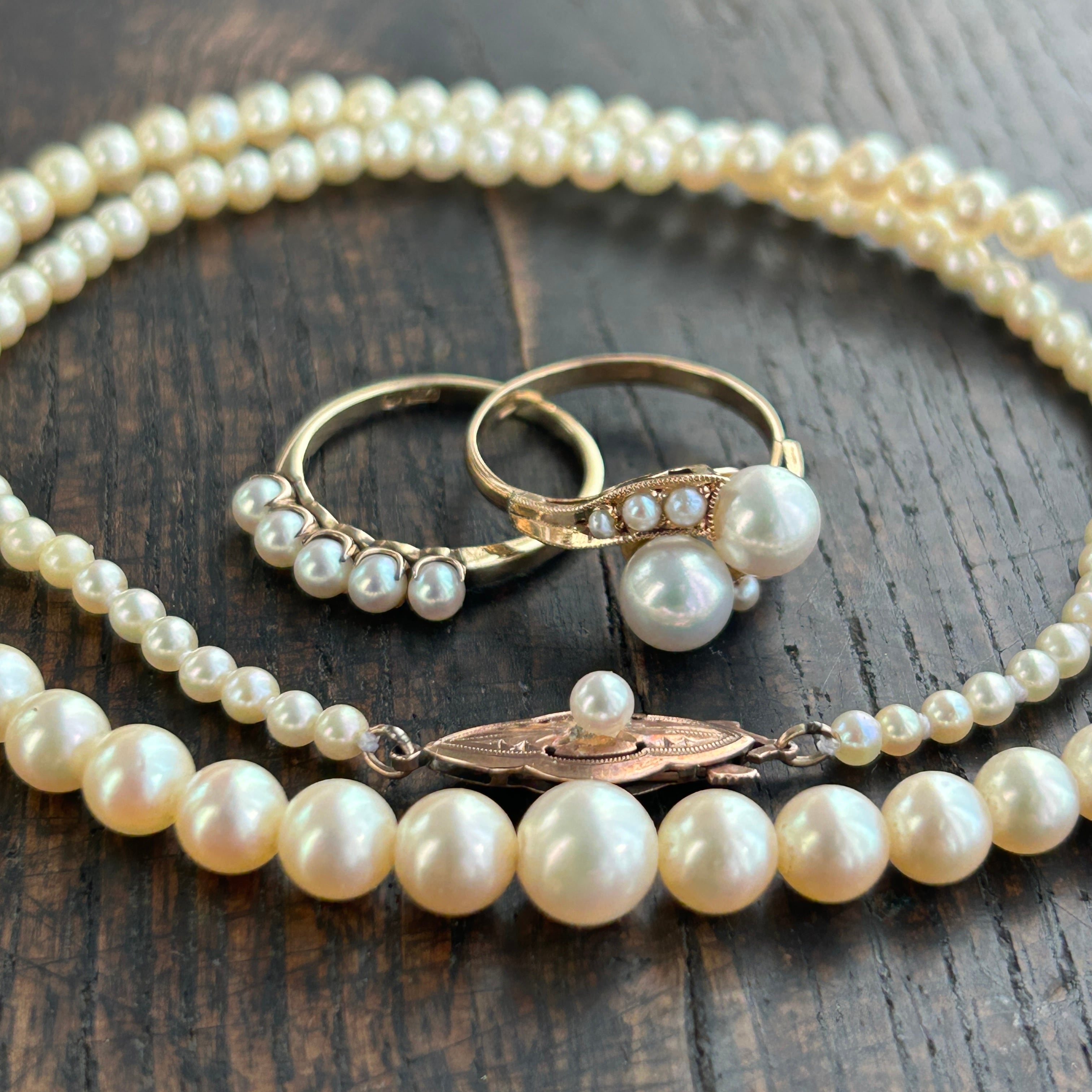 ヴィンテージ　18金美珠アコヤと芥子のトワエモアリング