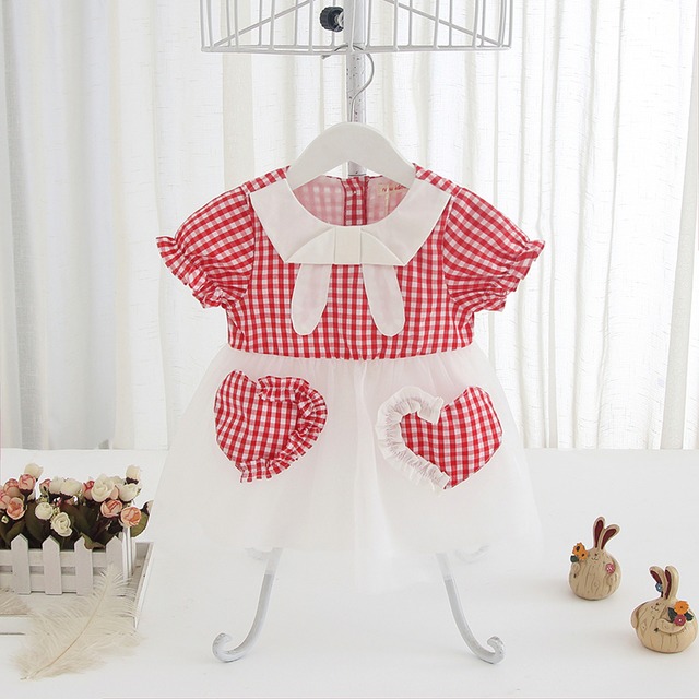 【即納】ハートポケットのギンガムワンピース(レッド)