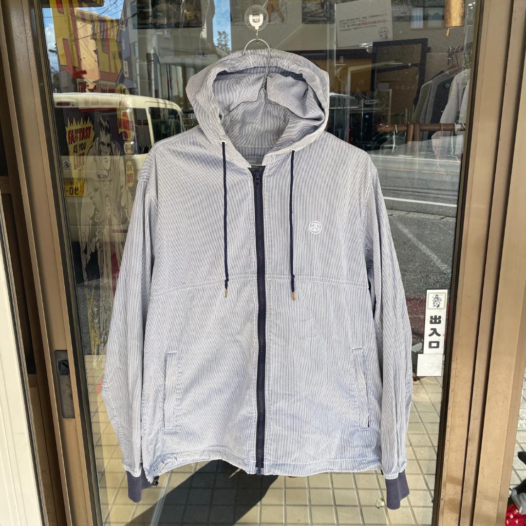 古着 STUSSY ステューシー ストライプ ジップ パーカー ブルー Lサイズ