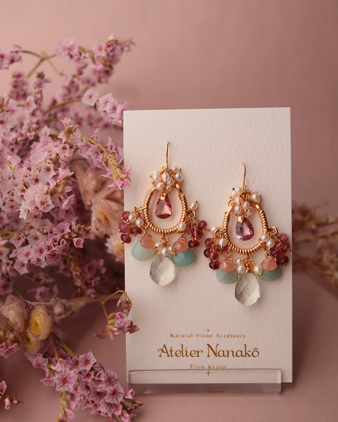 一点もの】バイカラートルマリンのミニシャンデリアピアス／イヤリング