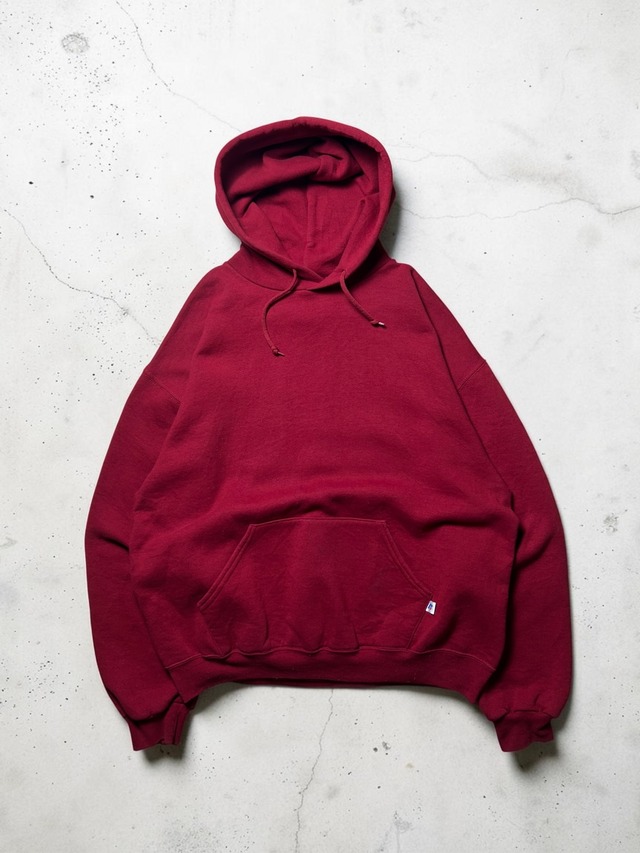 Russell Athletic Plain Red Pullover Kangaroo Pocket Drawstring Hoodie