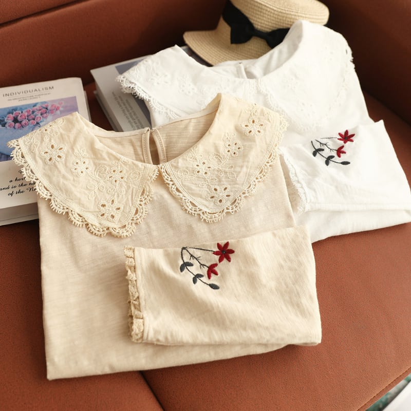 ふんわり刺繍レースカラートップス W1748
