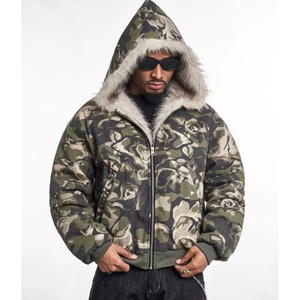 【DRIP6295】D/B Fur Hood Camouflage Cotton Jacket